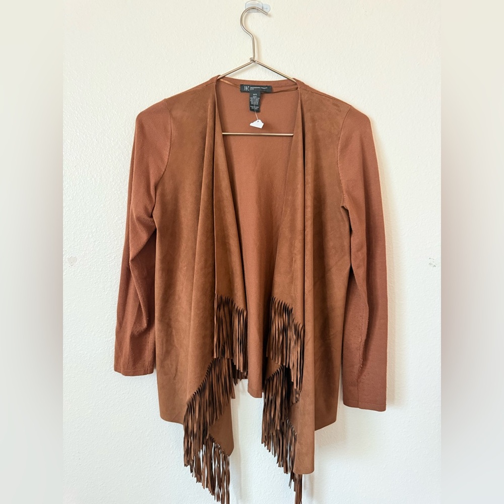 INC International Concepts - Petite Small Brown Cardigan front fringe